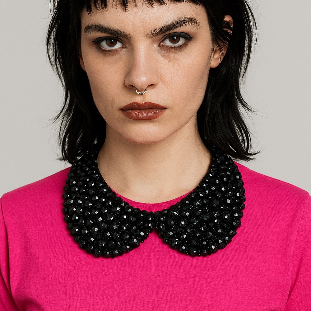 ✨ Artisan-Crafted Black Beaded Collar Necklace ✨